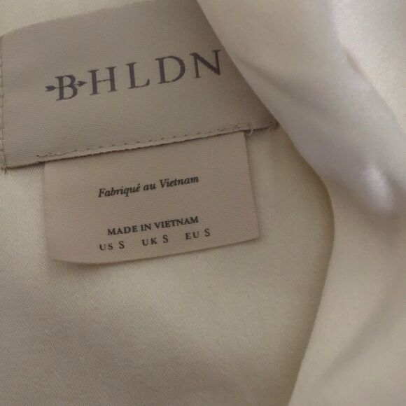 NWT Anthropologie BHLDN Maya Long-Sleeve Twist Satin Mini Dress Ivory - Picture 8 of 16